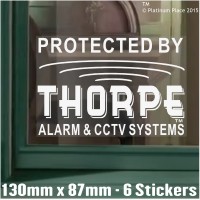 6 x 130mm Thorpe AlarmTM and CCTV Systems Design Window Stickers-Alarm System Installed-Security Warning Window Stickers-Self Adhesive Vinyl Signs